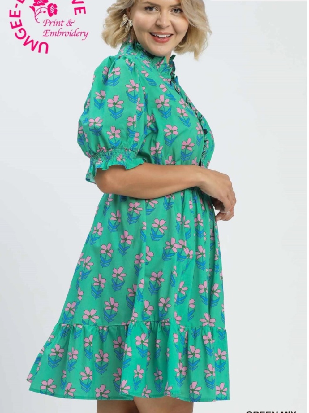 Umgee Plus Size Green Mix Floral Dress | NWT - Picture 4 of 5